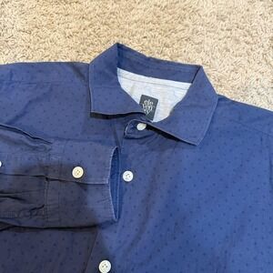 Eleventy Shirt Mens XL Blue Egyptian Cotton Geometric Long Sleeve Made In Italy